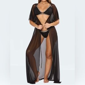 Swim Coverup- Black Sheer Mesh , XL
